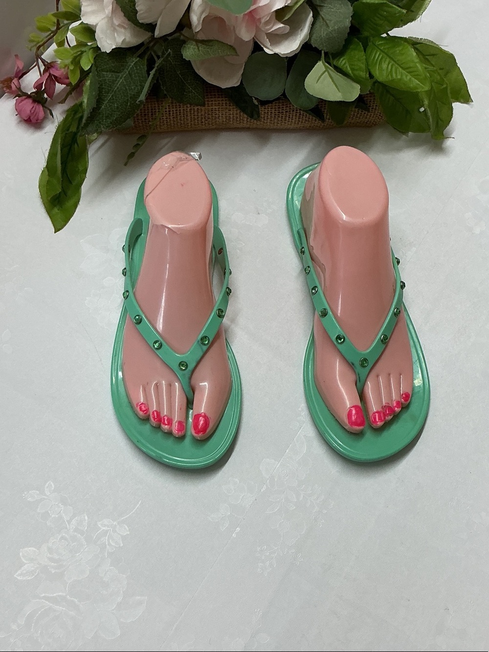 Women’s Mint Green Studded Thong Sandals